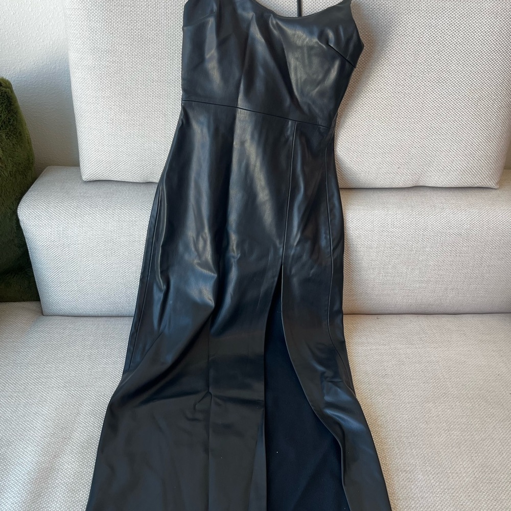 Zara High Slit Faux Leather Dress